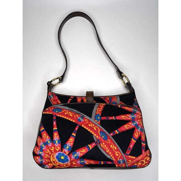 Dolce Gabbana Vintage Sicilian Red Black Fabric Brown Leather Bag Purse - Picture 3 of 16
